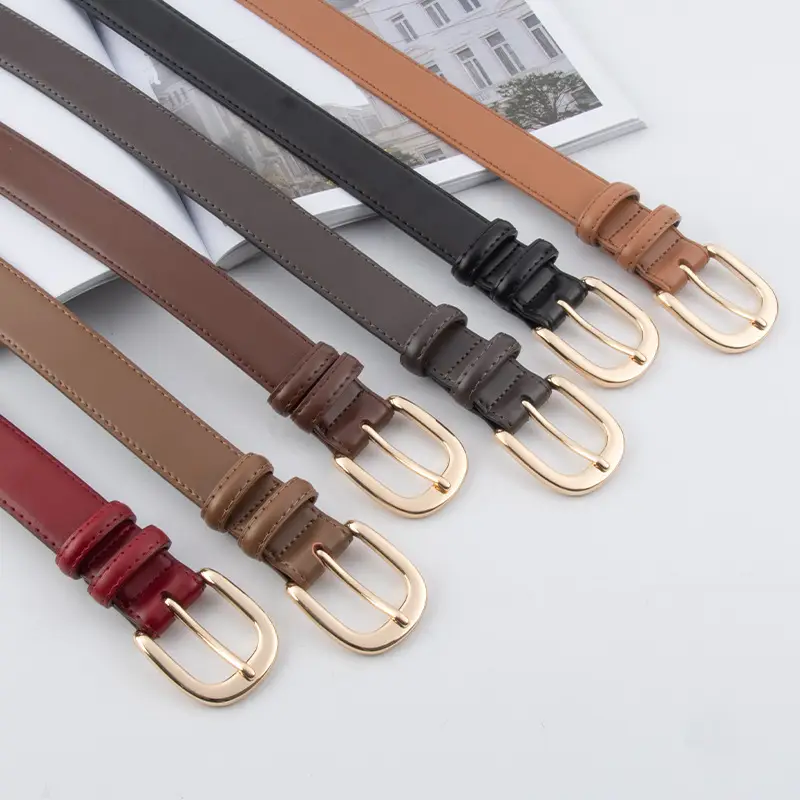 Women's Red Leather Belt with Gold Buckle - Image 12