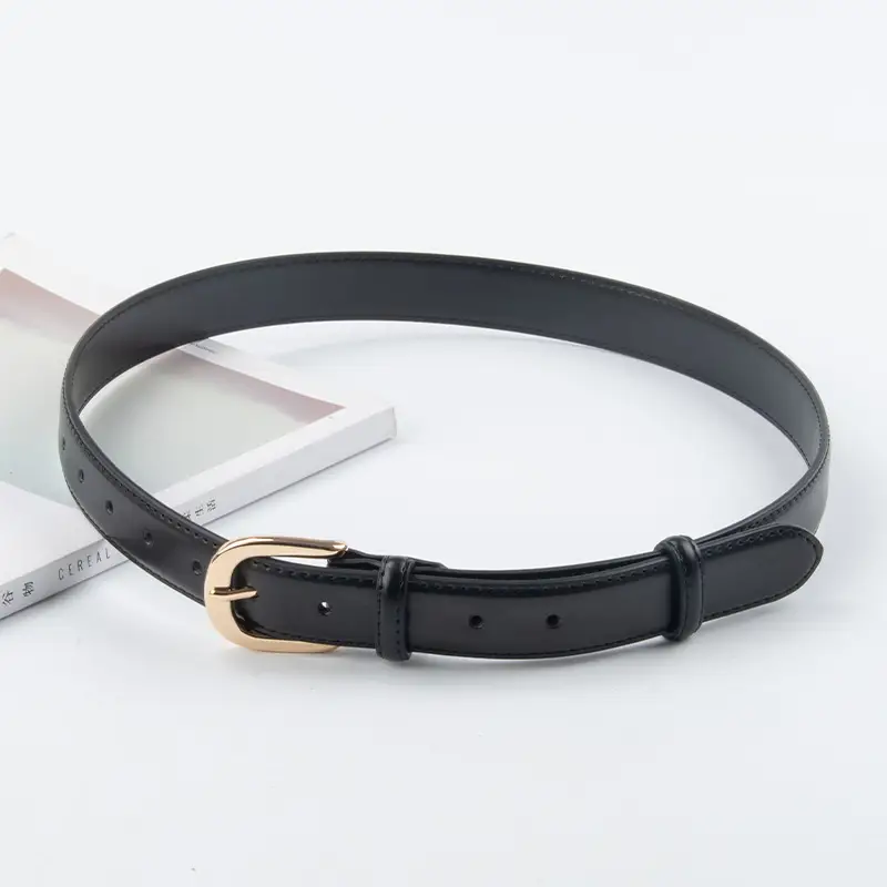 Women's Red Leather Belt with Gold Buckle - Image 13