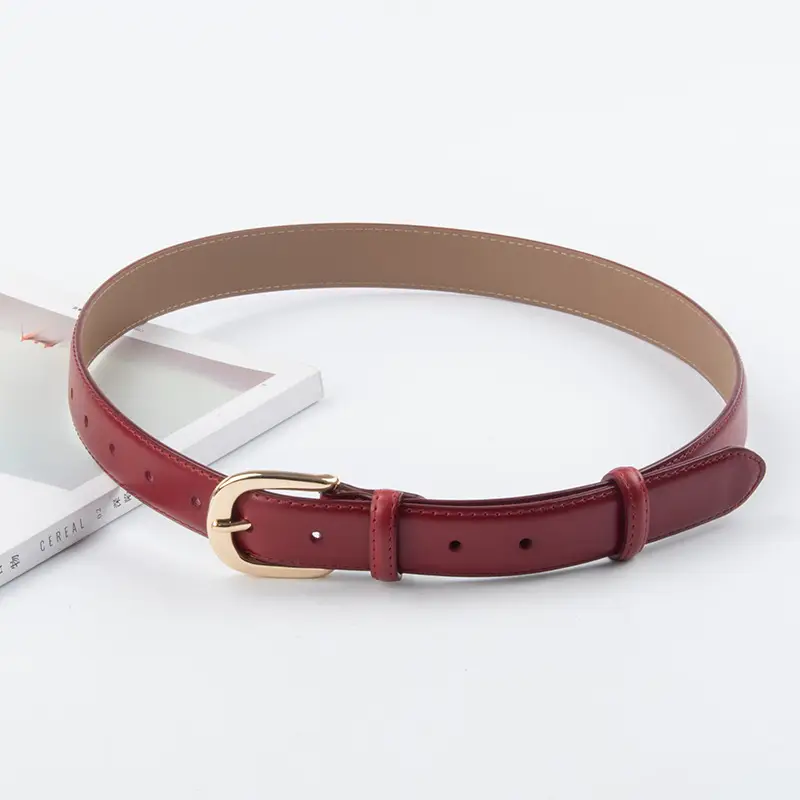 Women's Red Leather Belt with Gold Buckle - Image 14