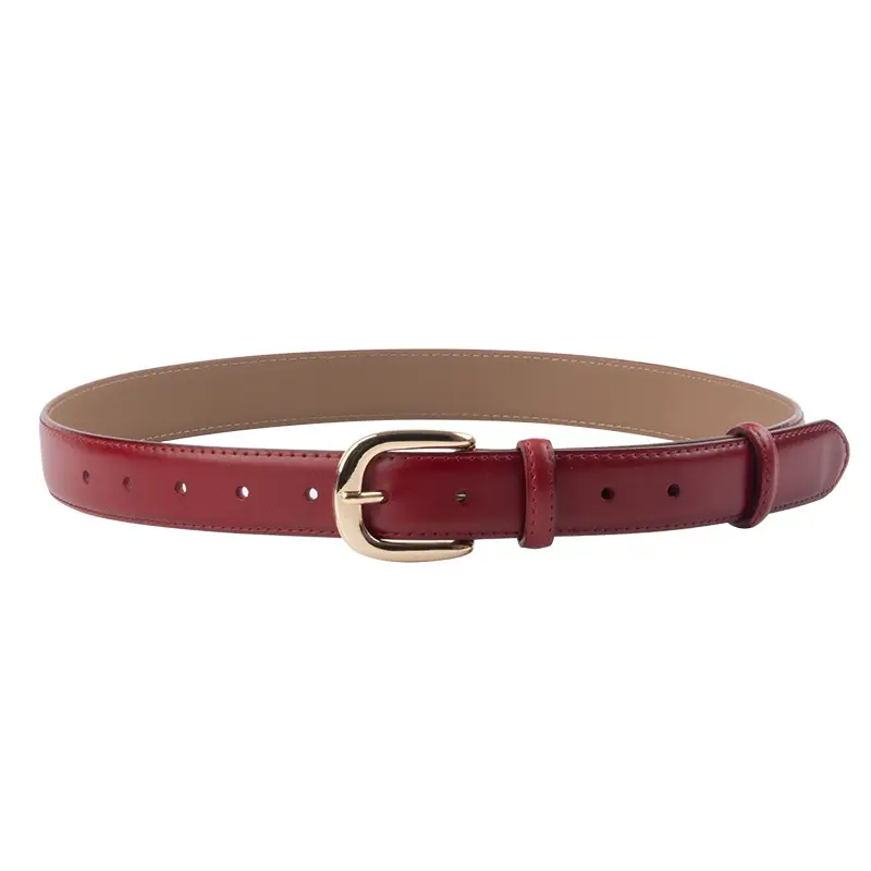 Women's Red Leather Belt with Gold Buckle - Image 15