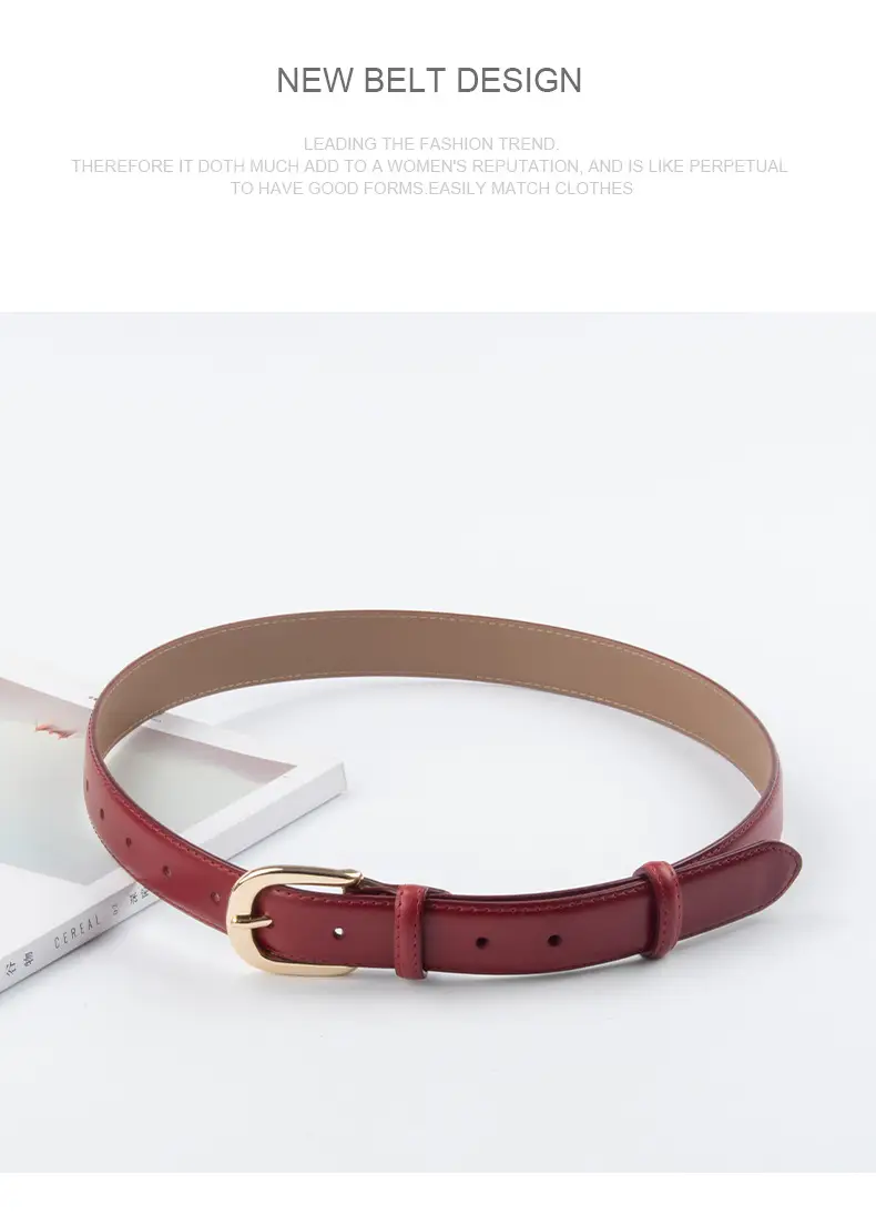 Women's Red Leather Belt with Gold Buckle β feature 12