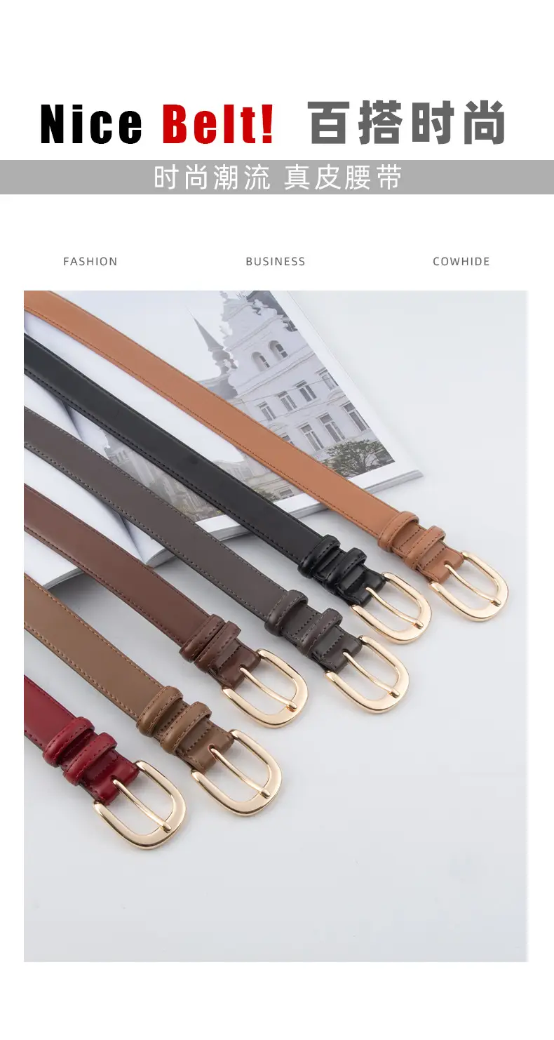 Women's Red Leather Belt with Gold Buckle β feature 4
