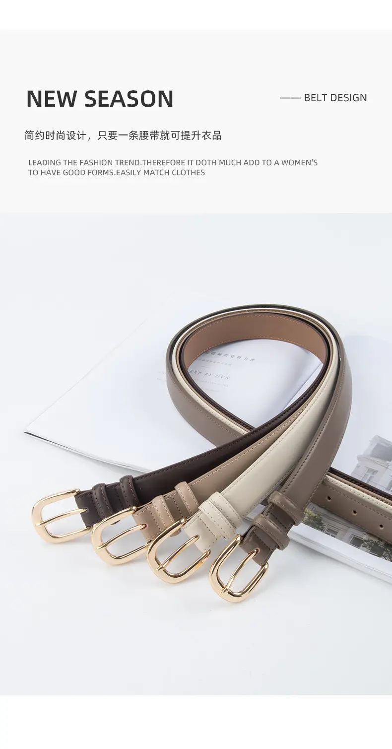 Women's Red Leather Belt with Gold Buckle β feature 5