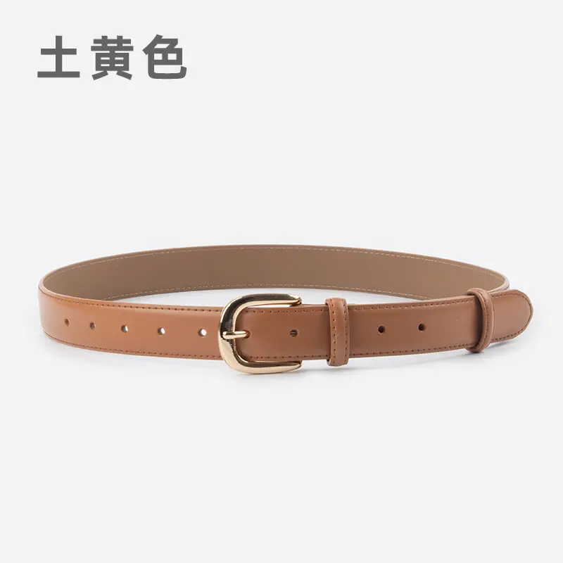 Women's Red Leather Belt with Gold Buckle - Image 10