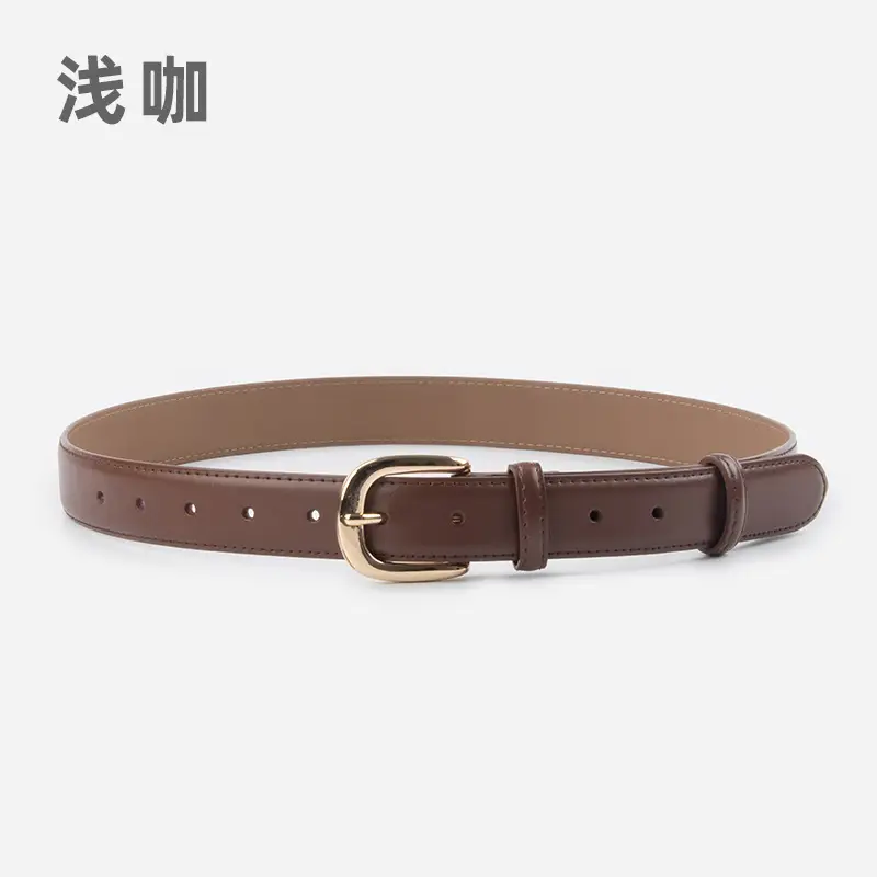 Women's Red Leather Belt with Gold Buckle - Image 3