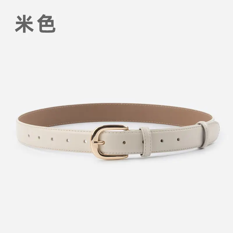 Women's Red Leather Belt with Gold Buckle - Image 4