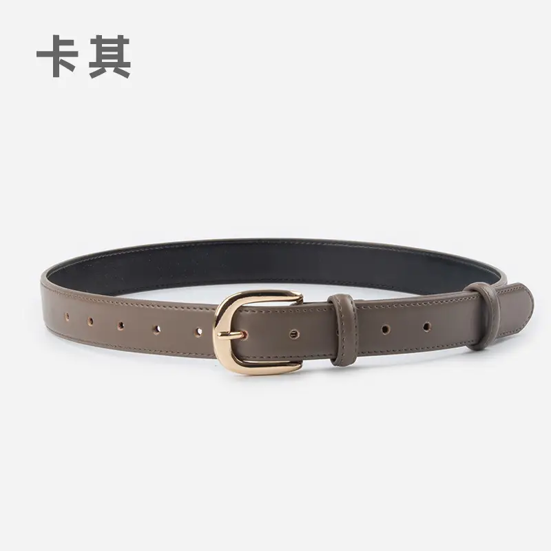Women's Red Leather Belt with Gold Buckle - Image 5