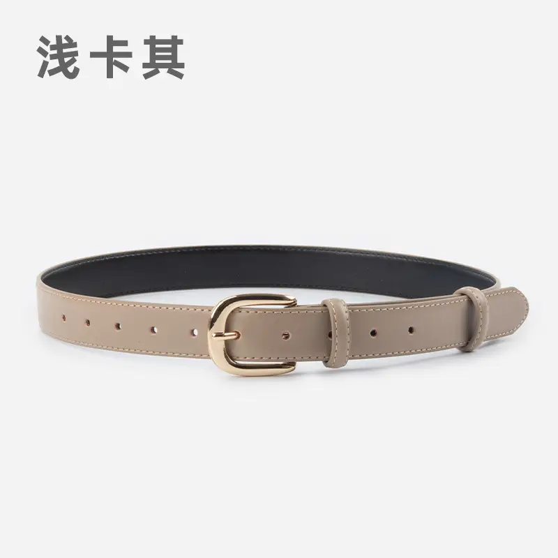 Women's Red Leather Belt with Gold Buckle - Image 6