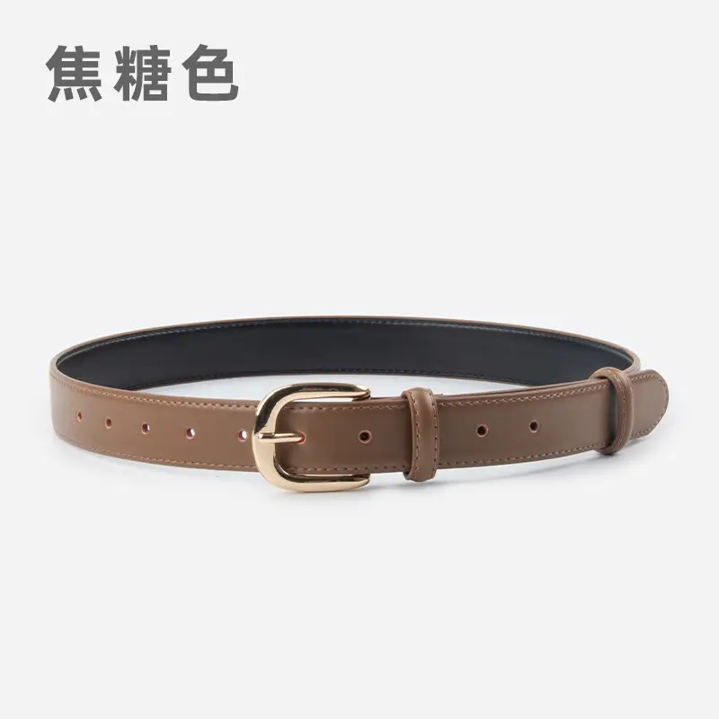 Women's Red Leather Belt with Gold Buckle - Image 7