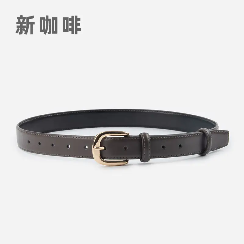 Women's Red Leather Belt with Gold Buckle - Image 8