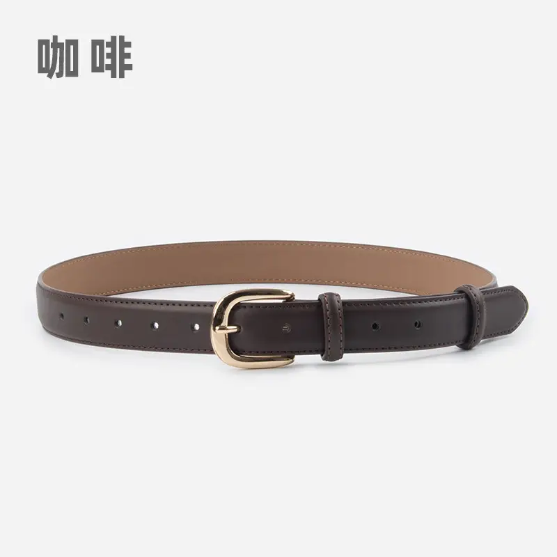 Women's Red Leather Belt with Gold Buckle - Image 9