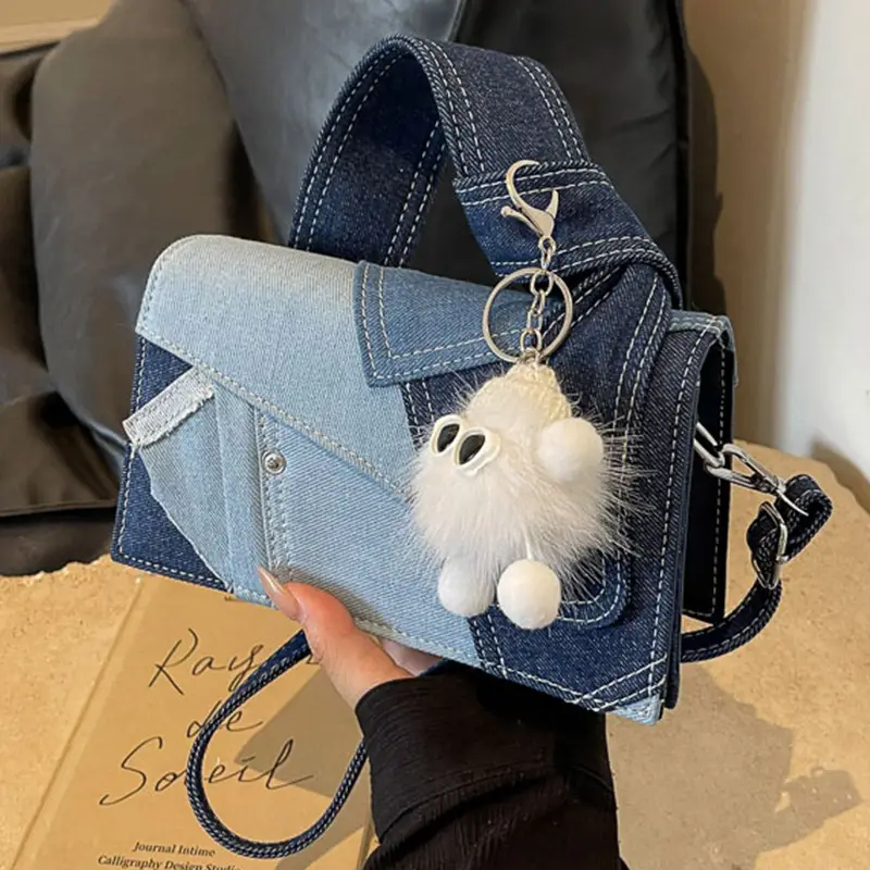 White Denim Stitching Shoulder Bag for Girls - Image 4
