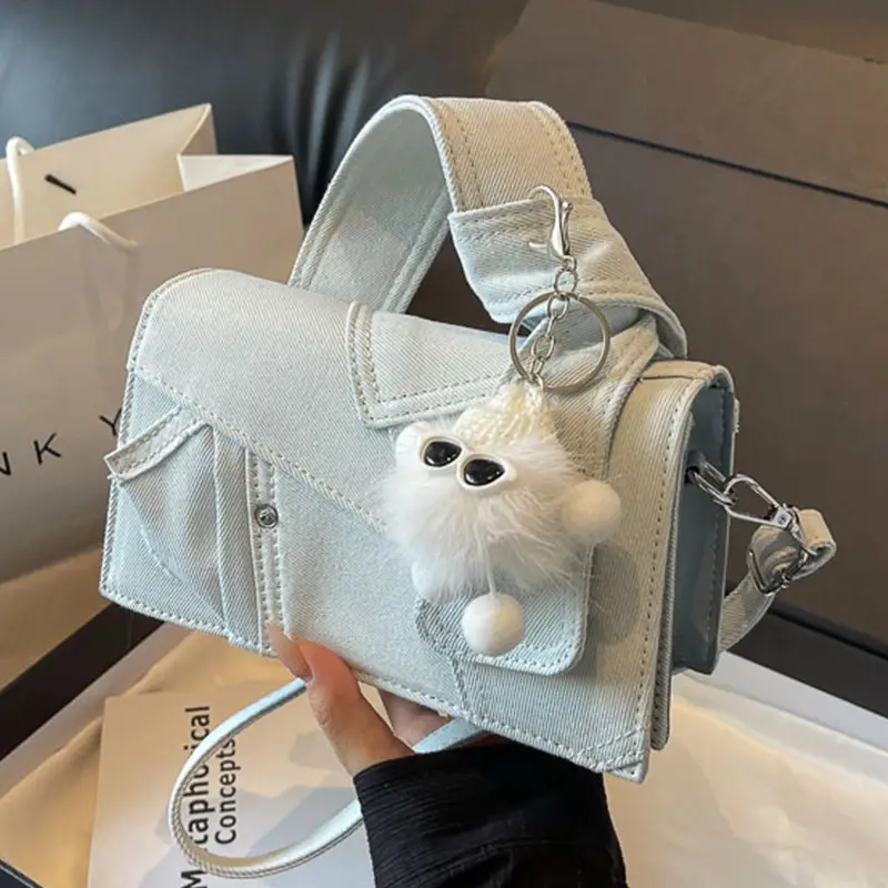 White Denim Stitching Shoulder Bag for Girls - Image 5