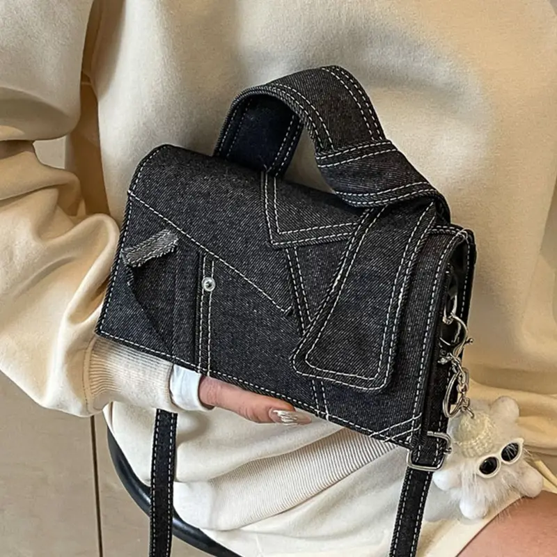 White Denim Stitching Shoulder Bag for Girls - Image 6
