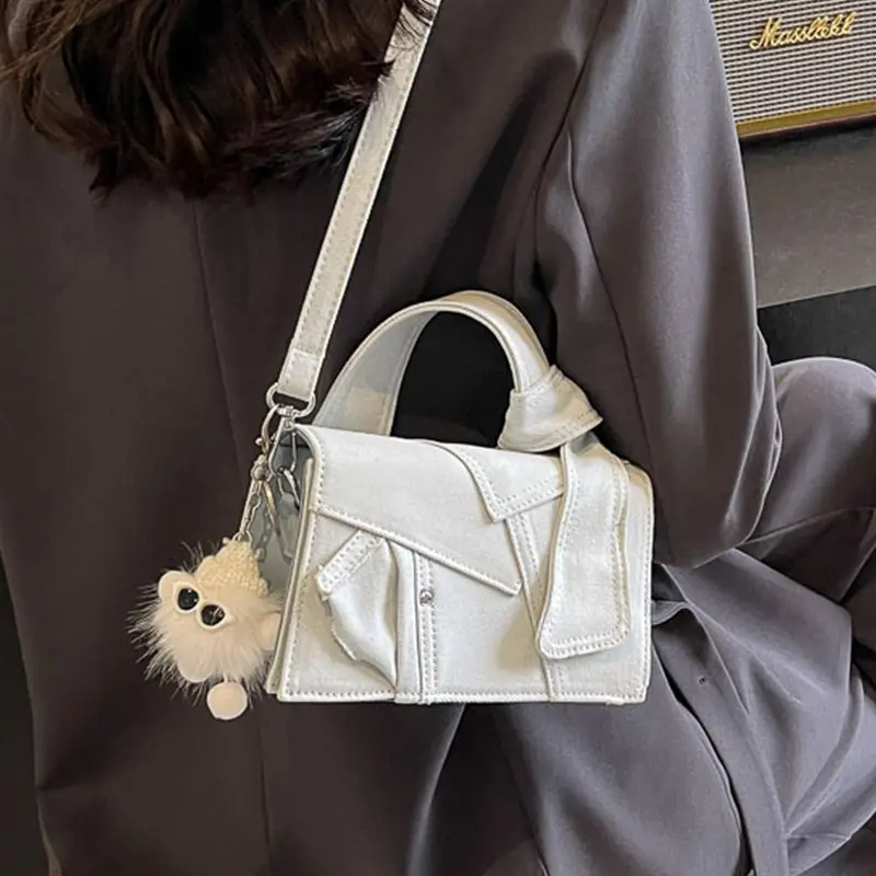 White Denim Stitching Shoulder Bag for Girls - Image 7