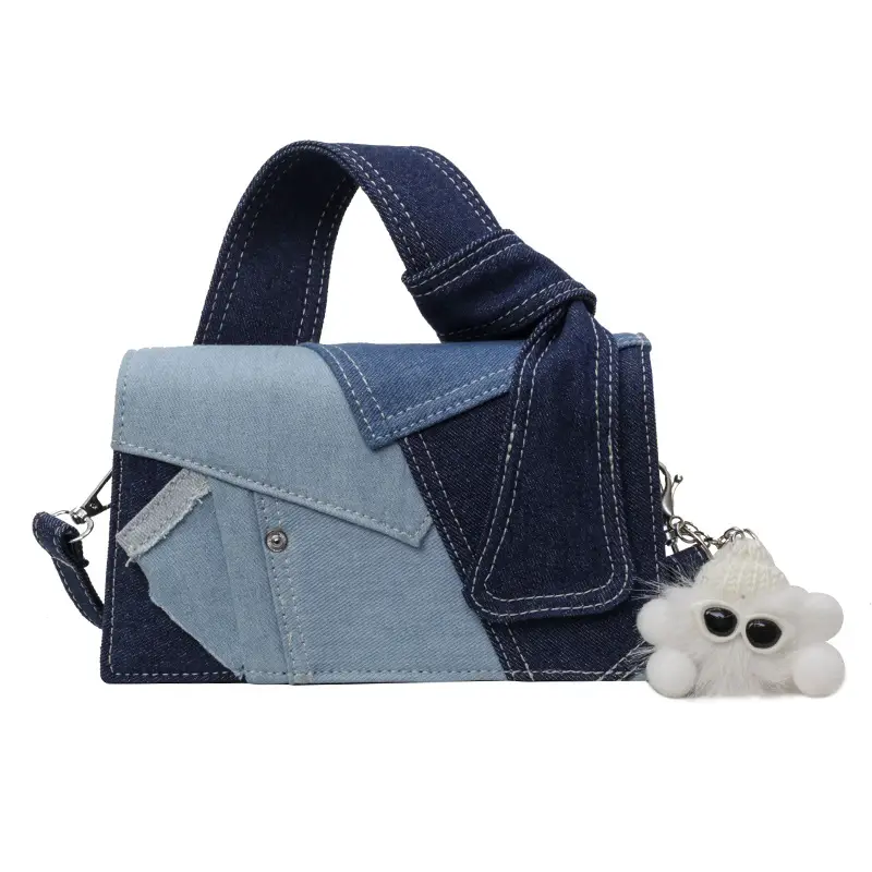 White Denim Stitching Shoulder Bag for Girls - Image 8