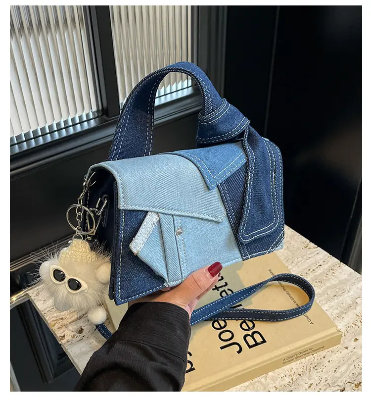 White Denim Stitching Shoulder Bag for Girls — feature 1
