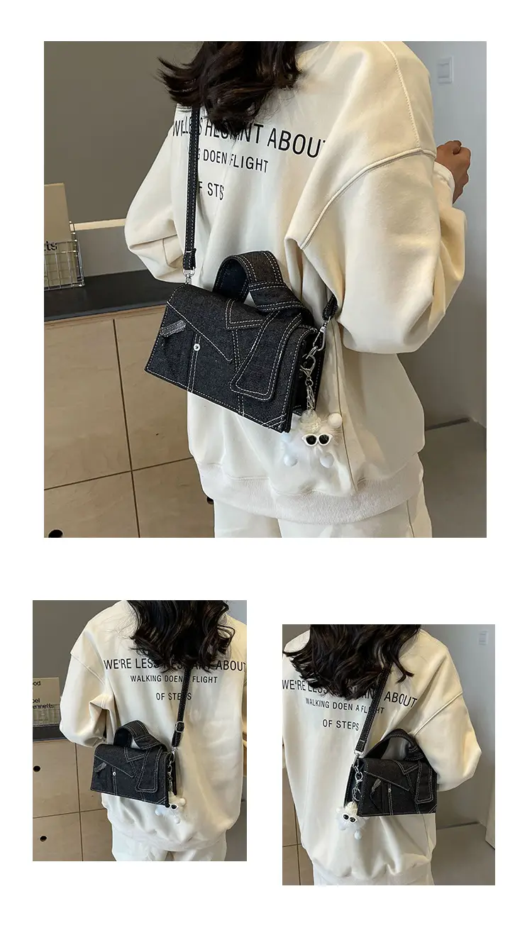 White Denim Stitching Shoulder Bag for Girls — feature 12