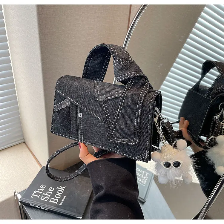 White Denim Stitching Shoulder Bag for Girls — feature 14