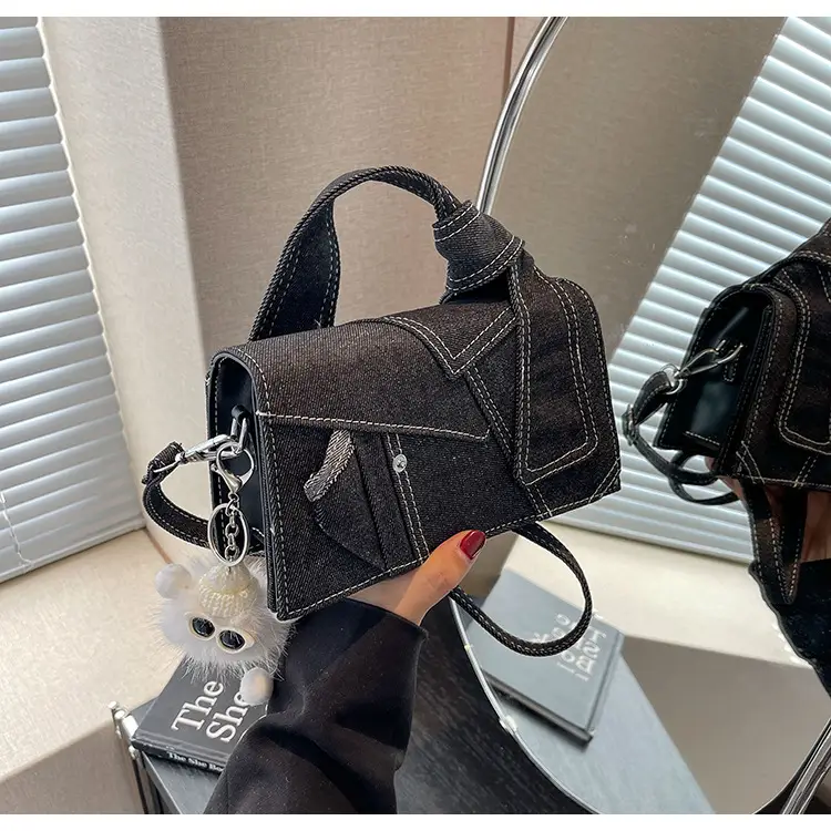 White Denim Stitching Shoulder Bag for Girls — feature 15