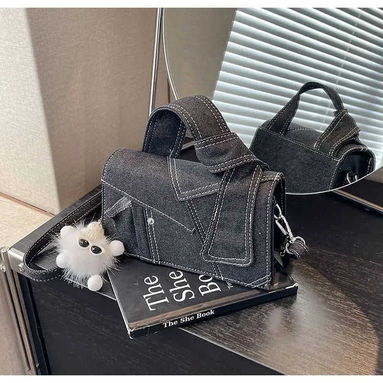 White Denim Stitching Shoulder Bag for Girls — feature 16