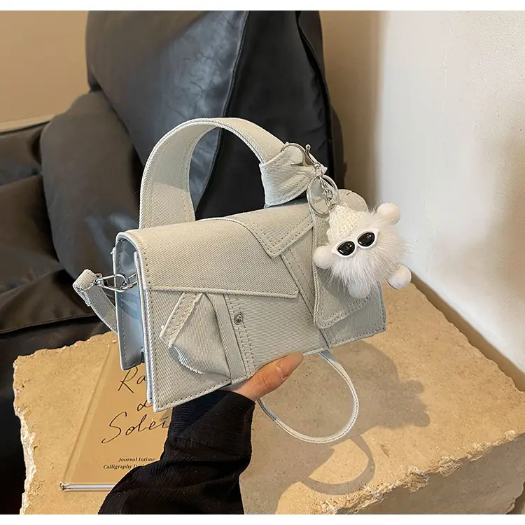 White Denim Stitching Shoulder Bag for Girls — feature 18