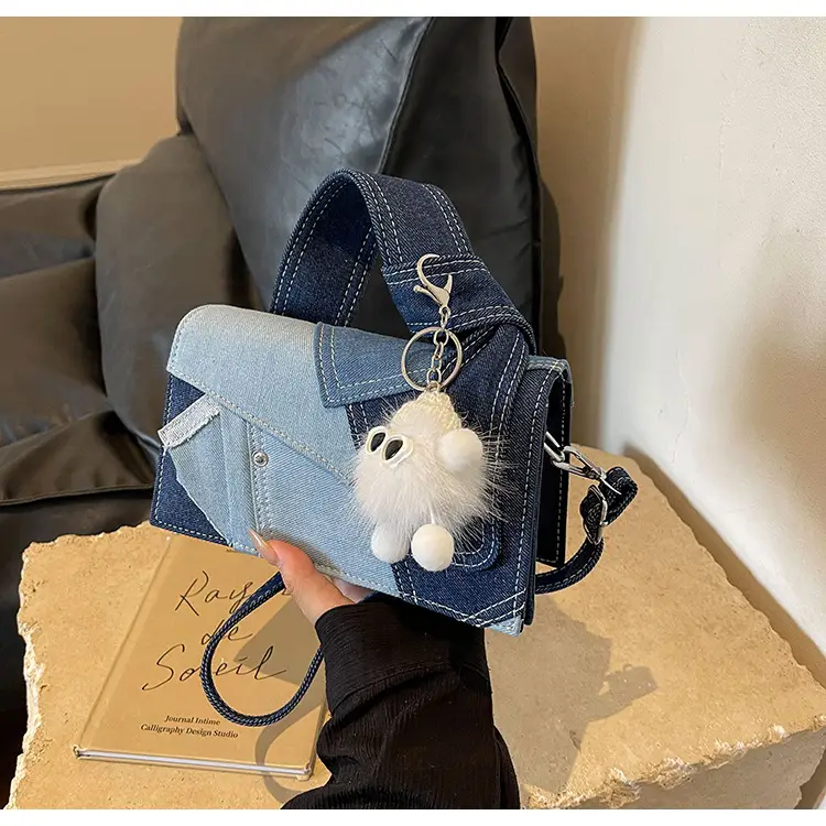 White Denim Stitching Shoulder Bag for Girls — feature 19