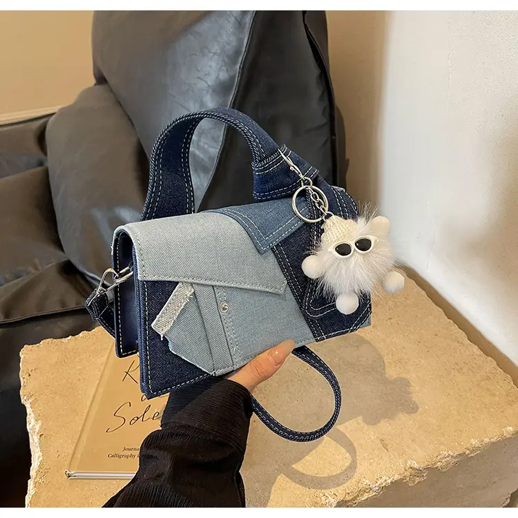 White Denim Stitching Shoulder Bag for Girls — feature 20