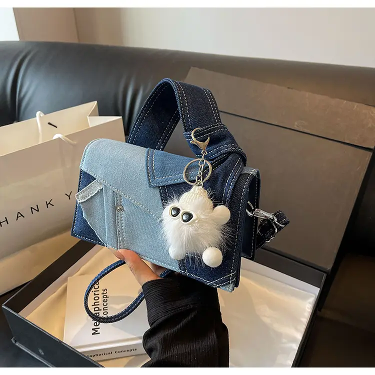 White Denim Stitching Shoulder Bag for Girls — feature 21