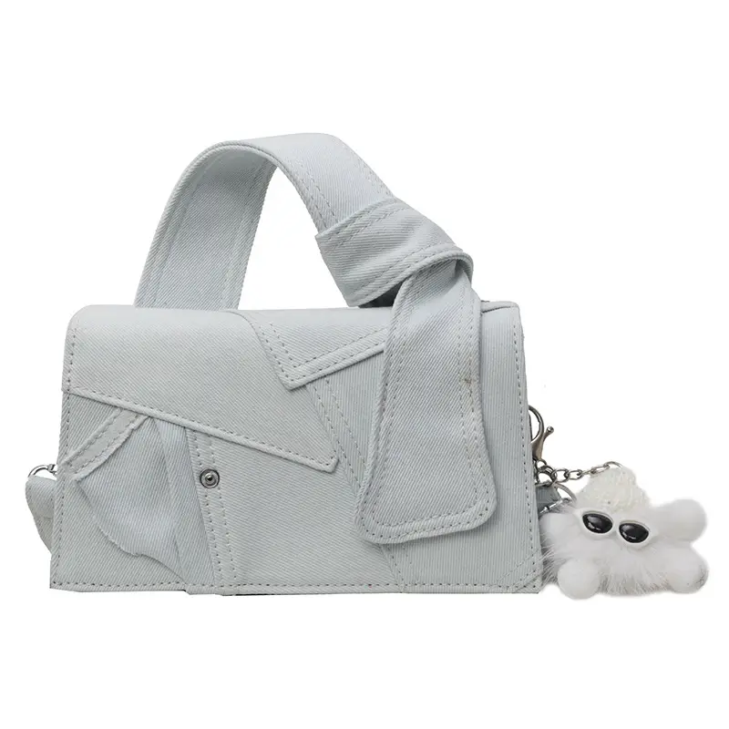 White Denim Stitching Shoulder Bag for Girls - Image 2