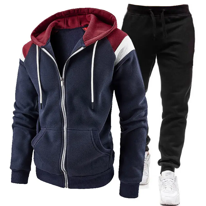 Men Black Zipper Hoodie Sweat Suit Spring Autumn 2Pc - Image 18
