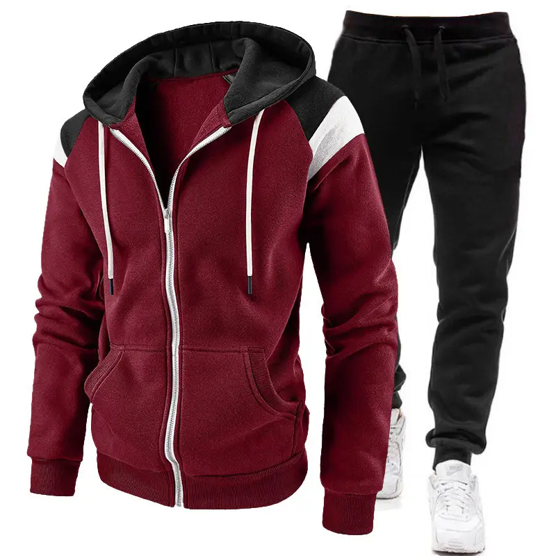Men Black Zipper Hoodie Sweat Suit Spring Autumn 2Pc - Image 19