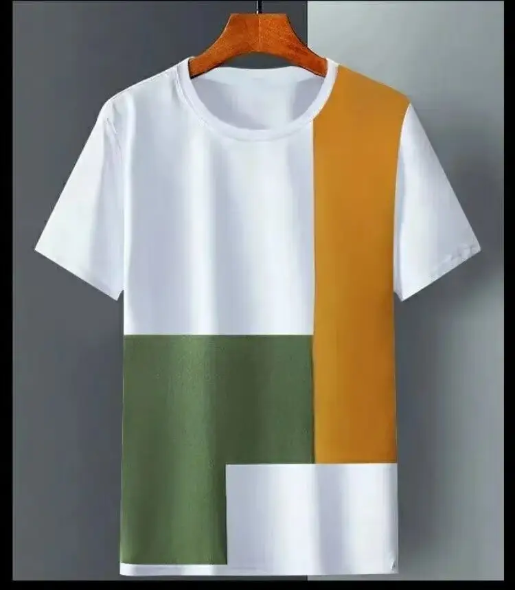 Men Ice Silk T-Shirt Black Green Orange Striped — feature 8