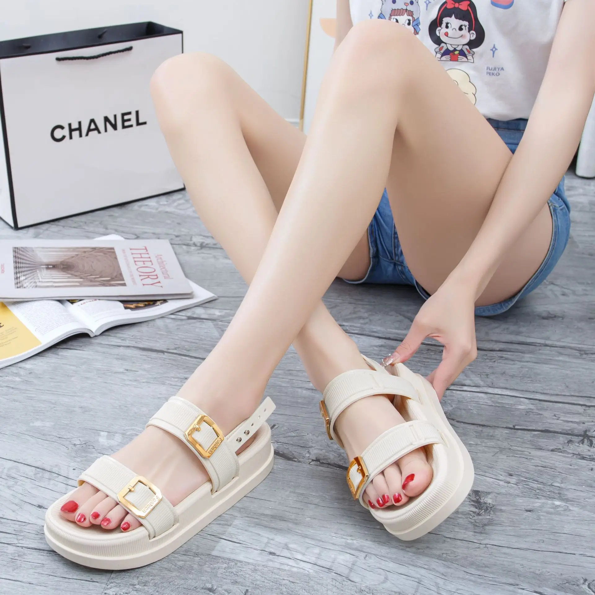 Women Black Buckle Sandals 2025 - Image 4