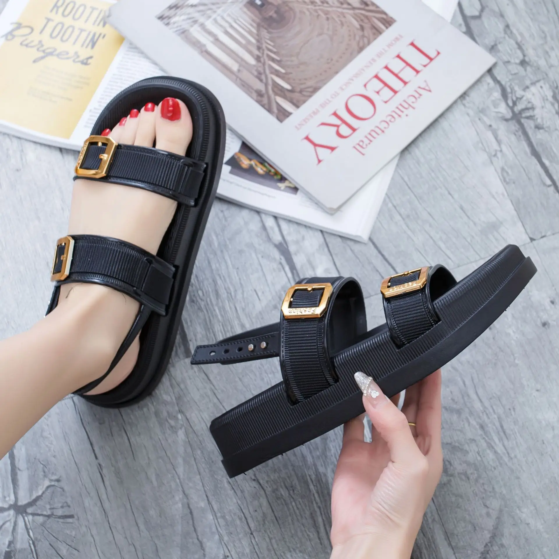 Women Black Buckle Sandals 2025 — feature 2
