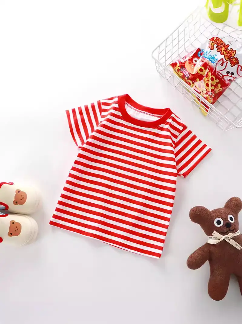 Pink Striped Cotton T-Shirt for Kids Boys Girls