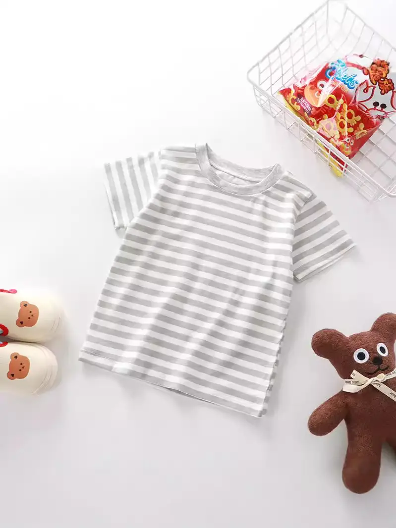 Pink Striped Cotton T-Shirt for Kids Boys Girls