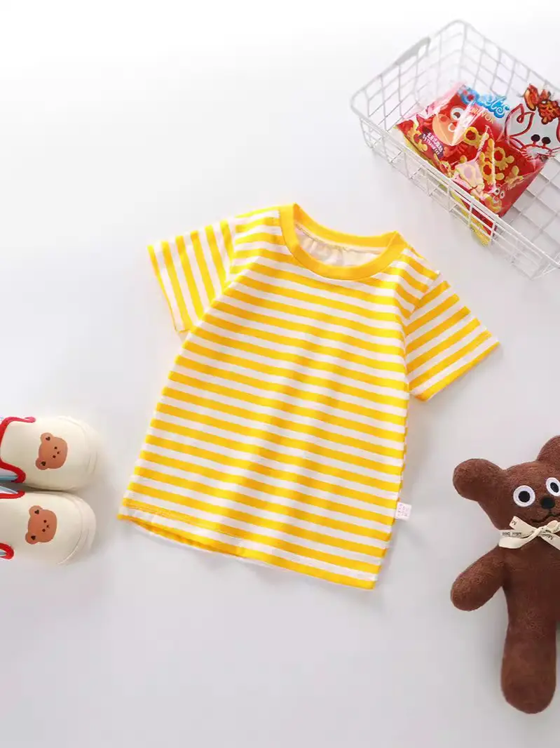 Pink Striped Cotton T-Shirt for Kids Boys Girls