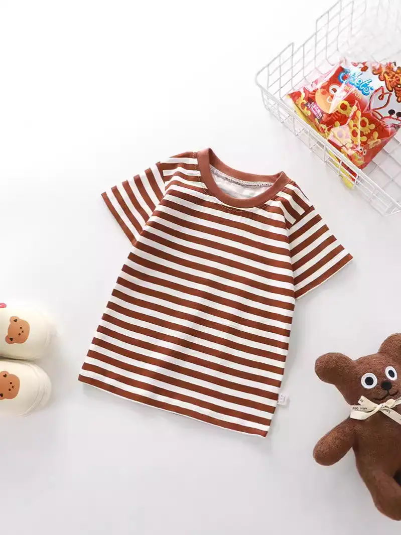 Pink Striped Cotton T-Shirt for Kids Boys Girls