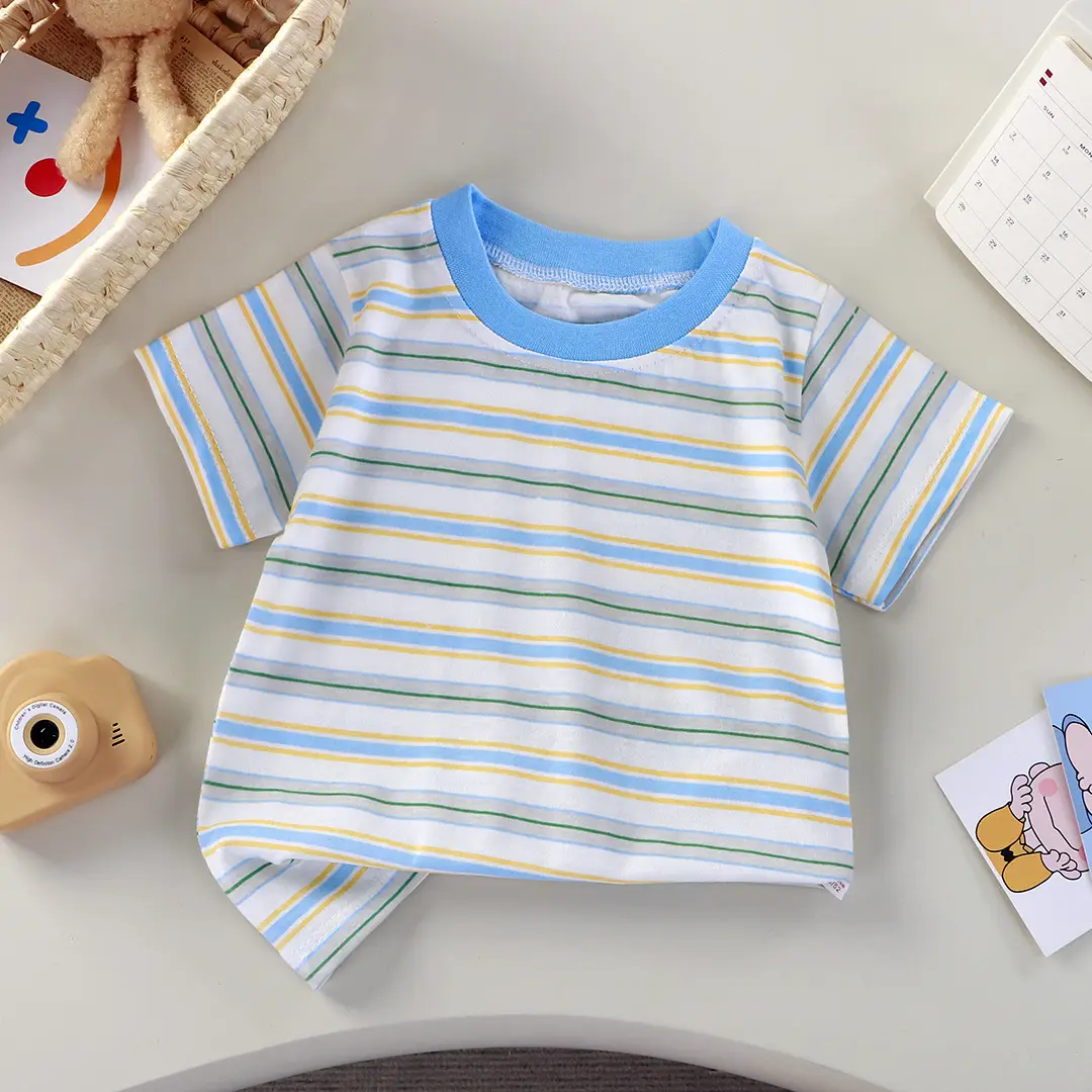 Pink Striped Cotton T-Shirt for Kids Boys Girls