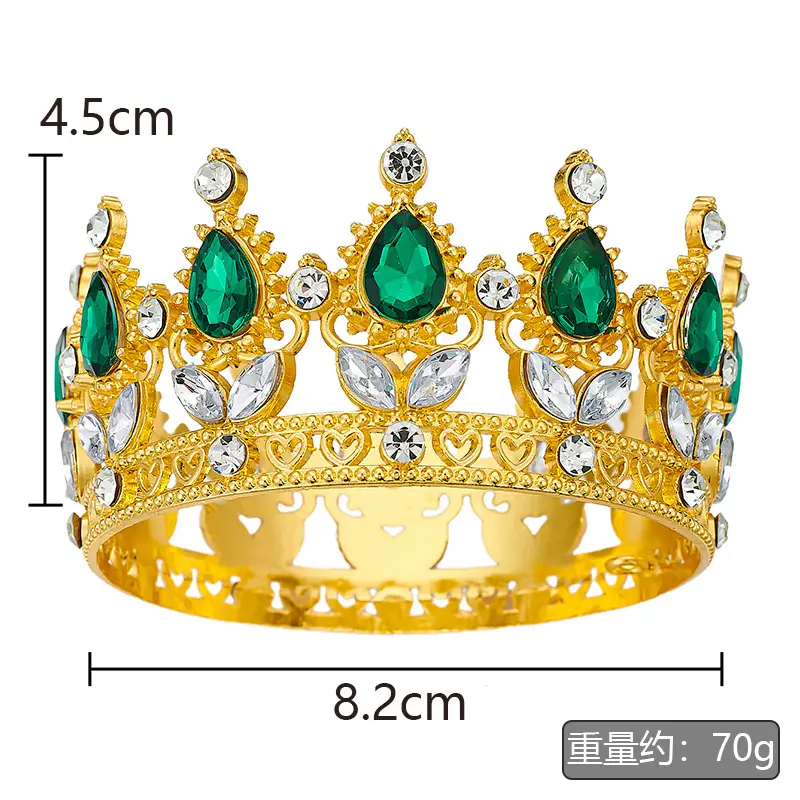 Gold Crown Tiara with Green Emerald & Crystal
