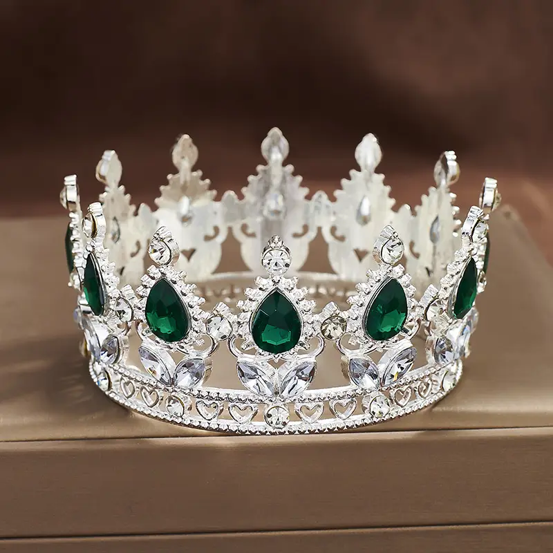 Gold Crown Tiara with Green Emerald & Crystal — feature 13