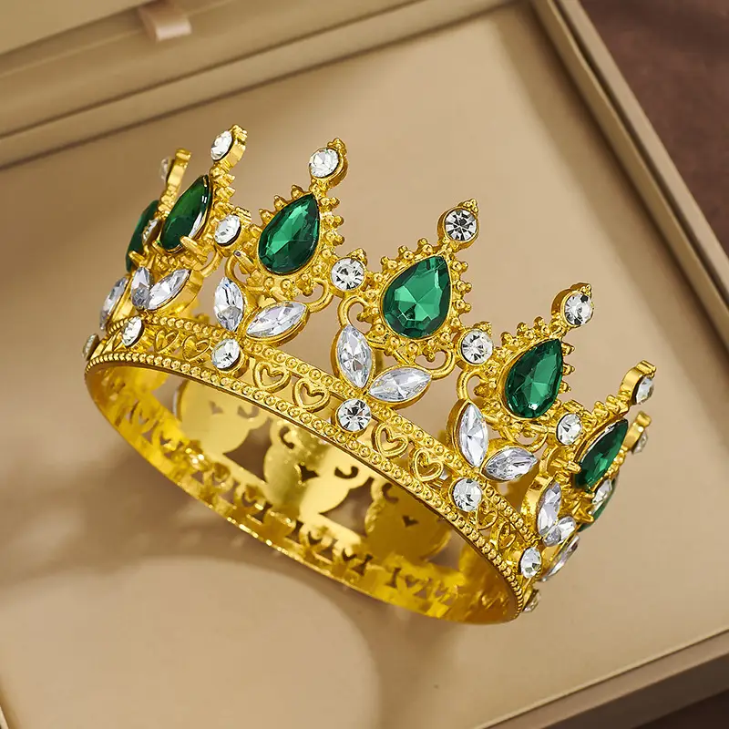 Gold Crown Tiara with Green Emerald & Crystal — feature 8
