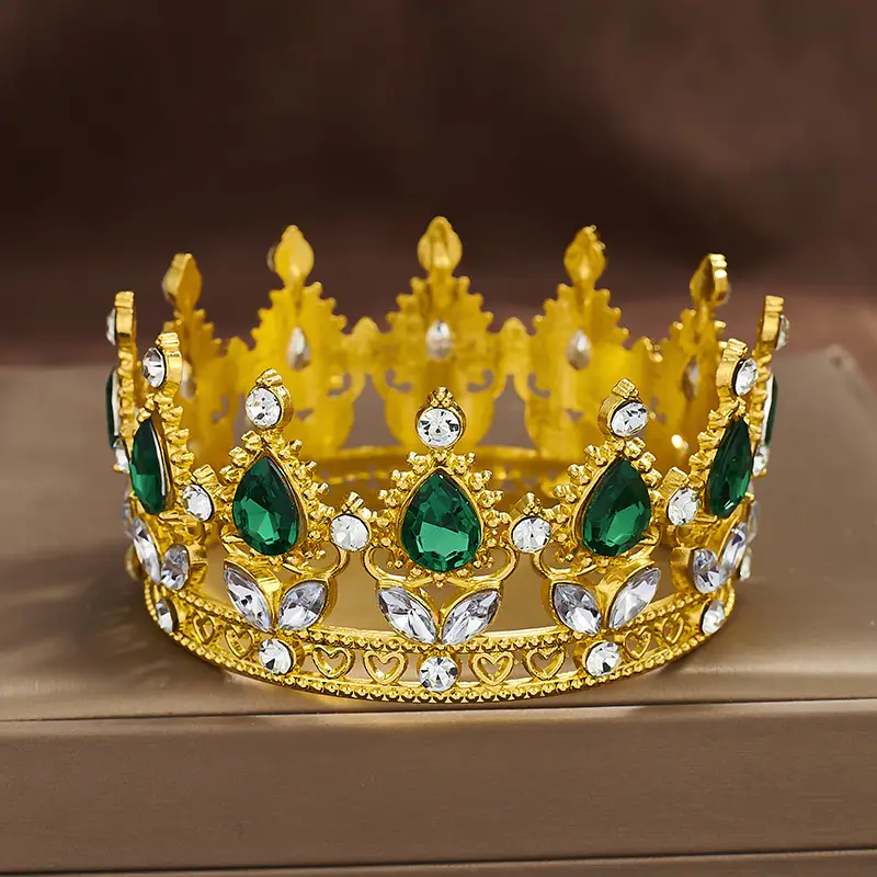 Gold Crown Tiara with Green Emerald & Crystal — feature 9