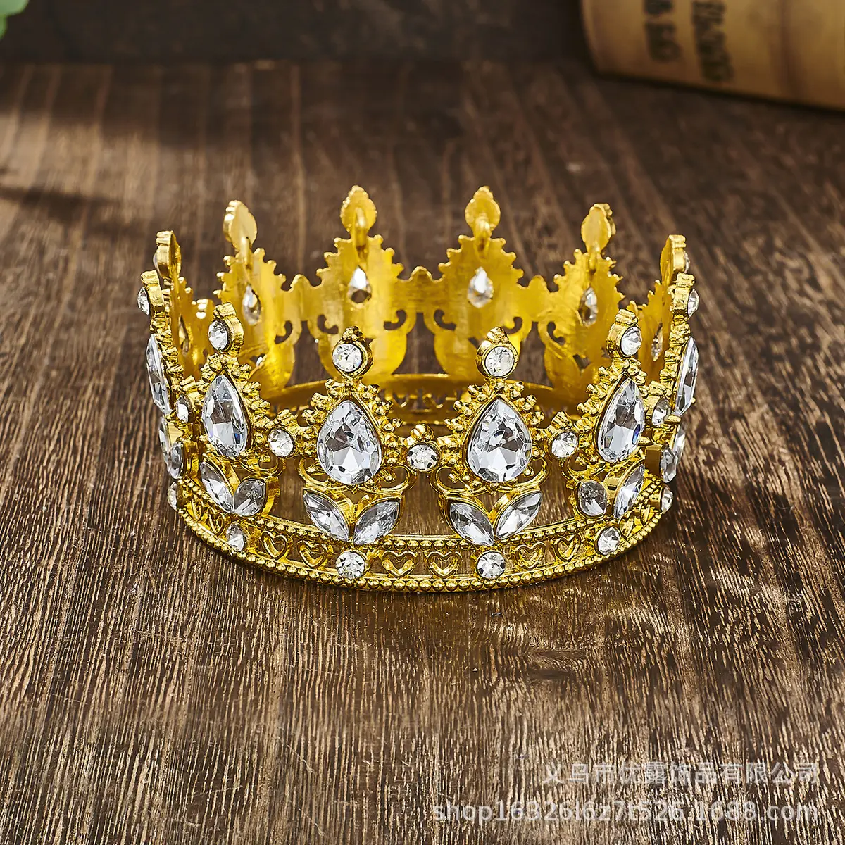 Gold Crown Tiara with Green Emerald & Crystal