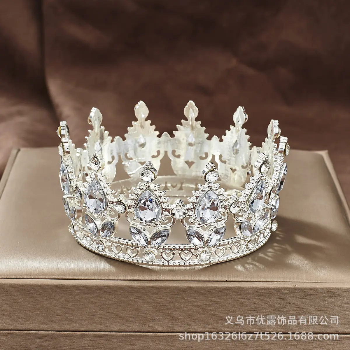 Gold Crown Tiara with Green Emerald & Crystal