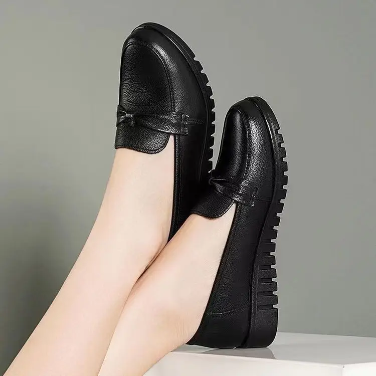Women's Black Slip-On Loafers with Soft Leather Bottom - Image 2