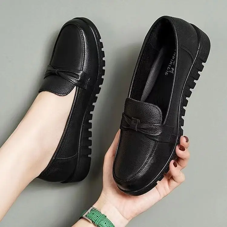 Women's Black Slip-On Loafers with Soft Leather Bottom - Image 3