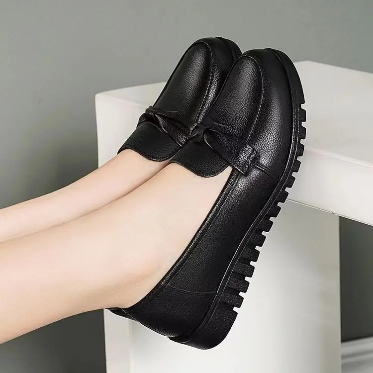 Women's Black Slip-On Loafers with Soft Leather Bottom - Image 4