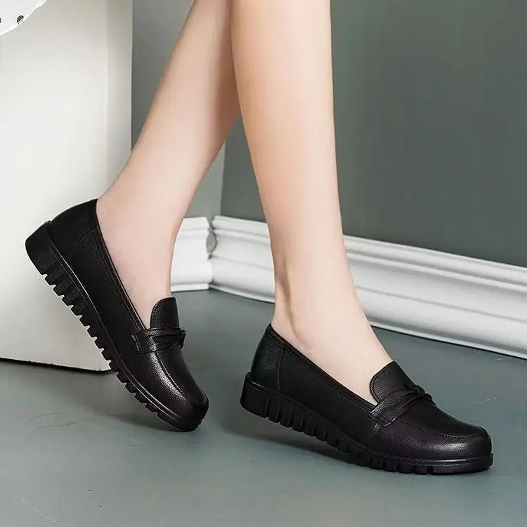 Women's Black Slip-On Loafers with Soft Leather Bottom - Image 5